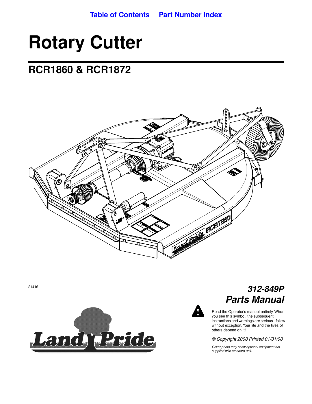 Land Pride RCR1872, RCR1860 manual Rotary Cutter 