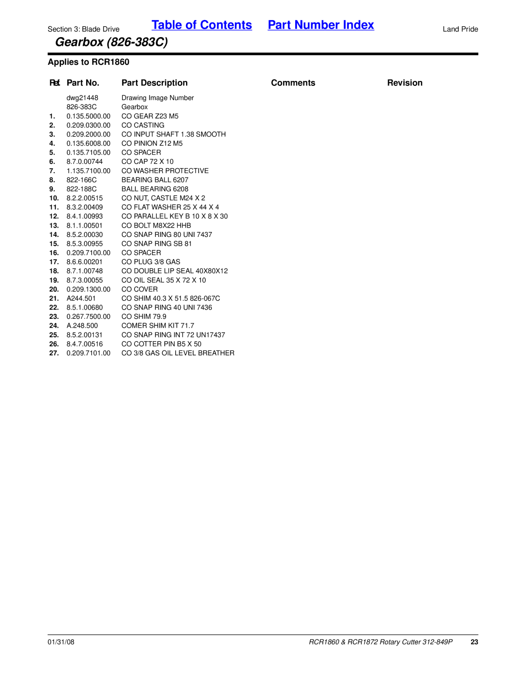 Land Pride RCR1872, RCR1860 manual CO Spacer 