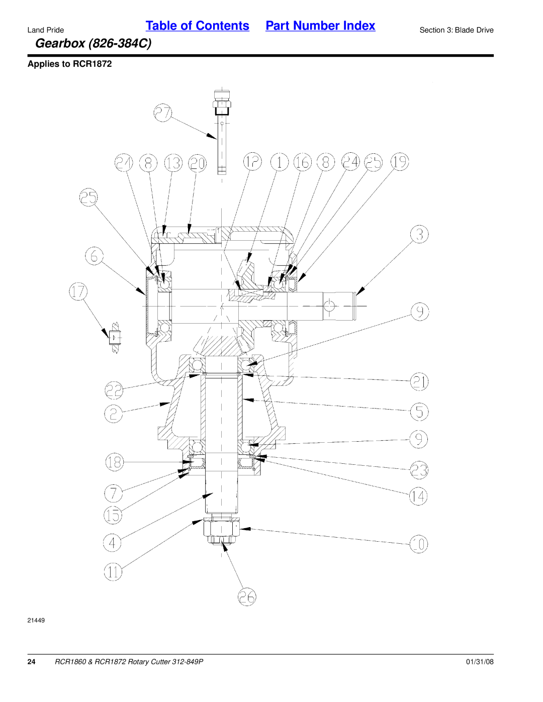 Land Pride RCR1860, RCR1872 manual Gearbox 826-384C 