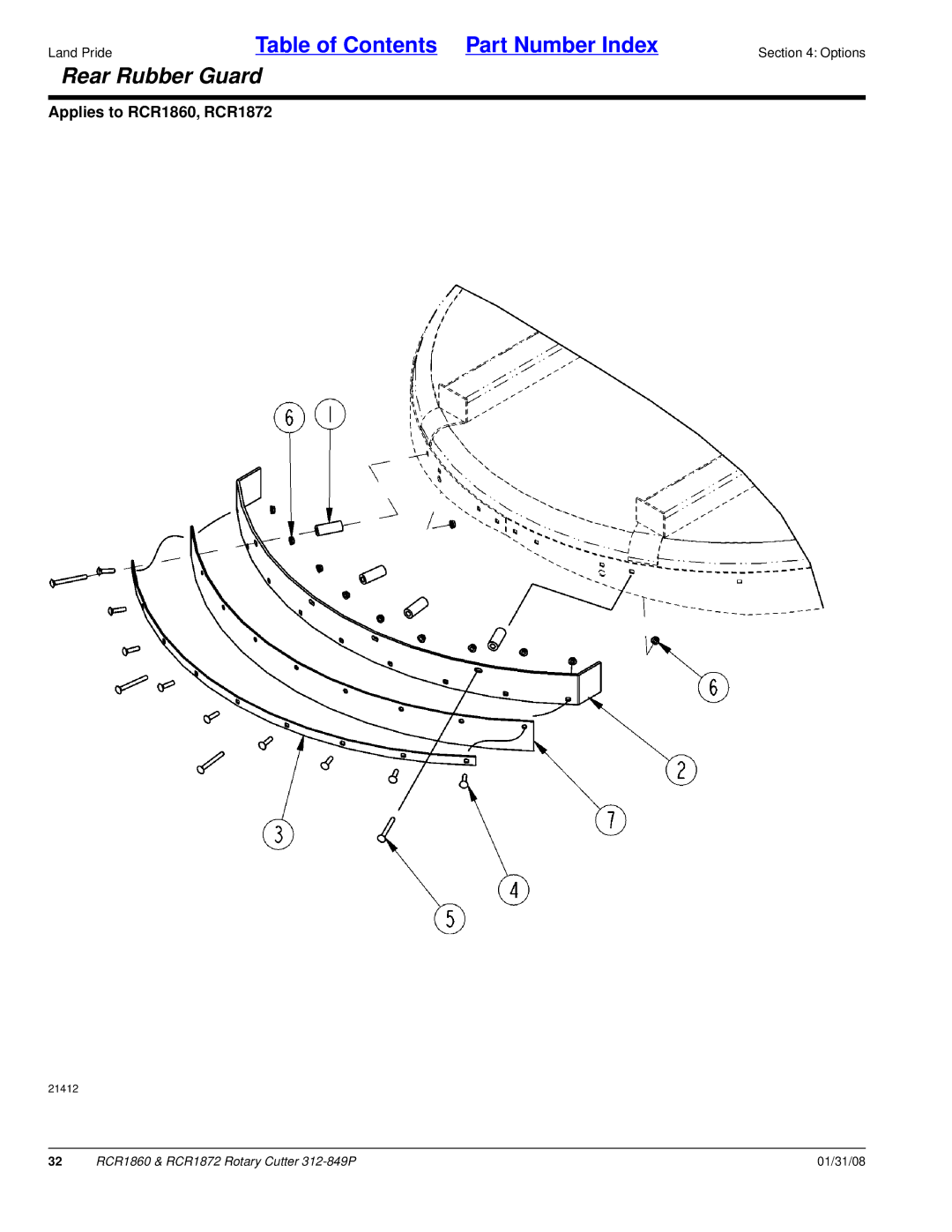 Land Pride RCR1860, RCR1872 manual Rear Rubber Guard 