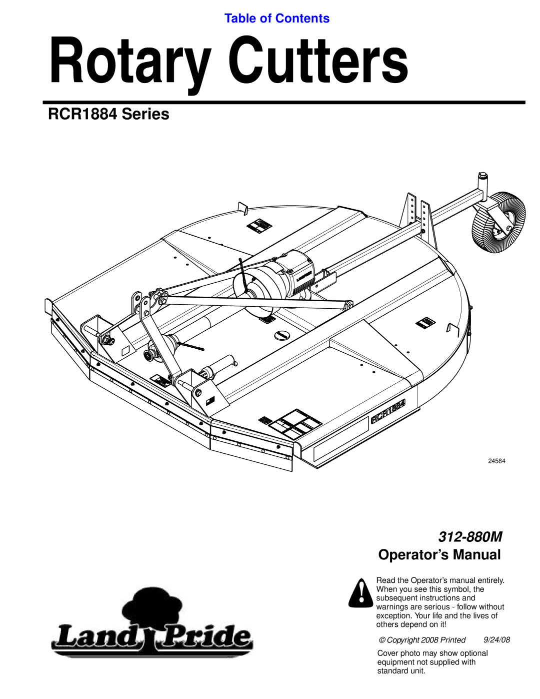 Land Pride RCR1884 manual Rotary Cutters 