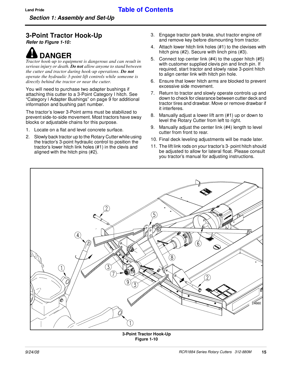 Land Pride RCR1884 manual Point Tractor Hook-Up 