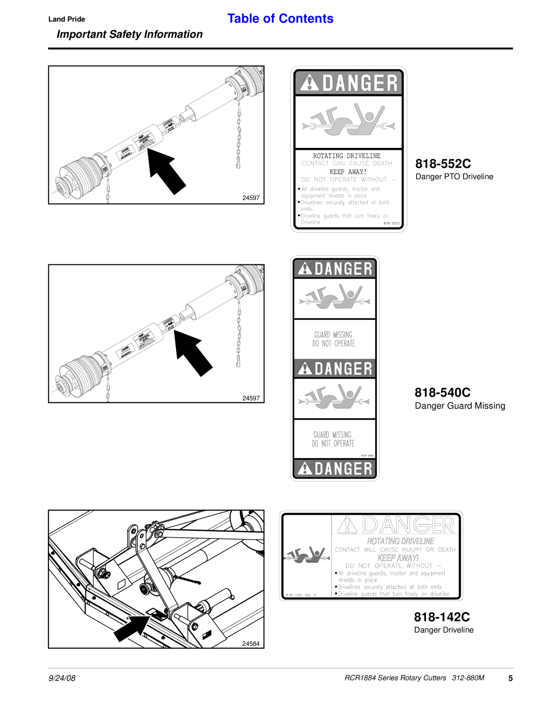 Land Pride RCR1884 manual 818-552C, 818-540C 