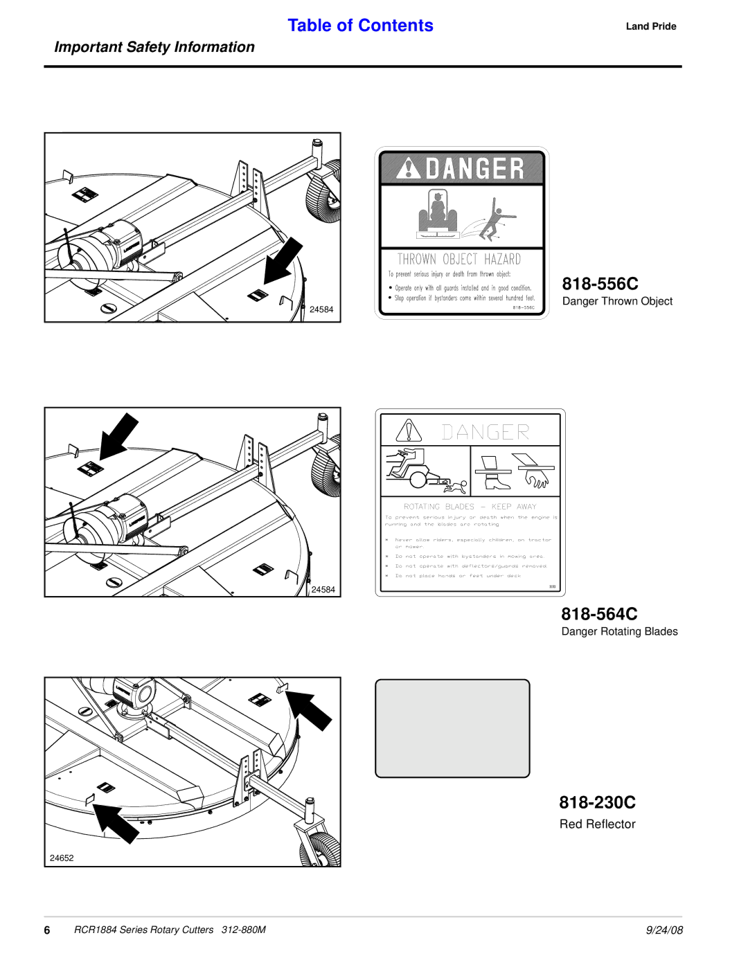 Land Pride RCR1884 manual 818-556C 818-564C, 818-230C 