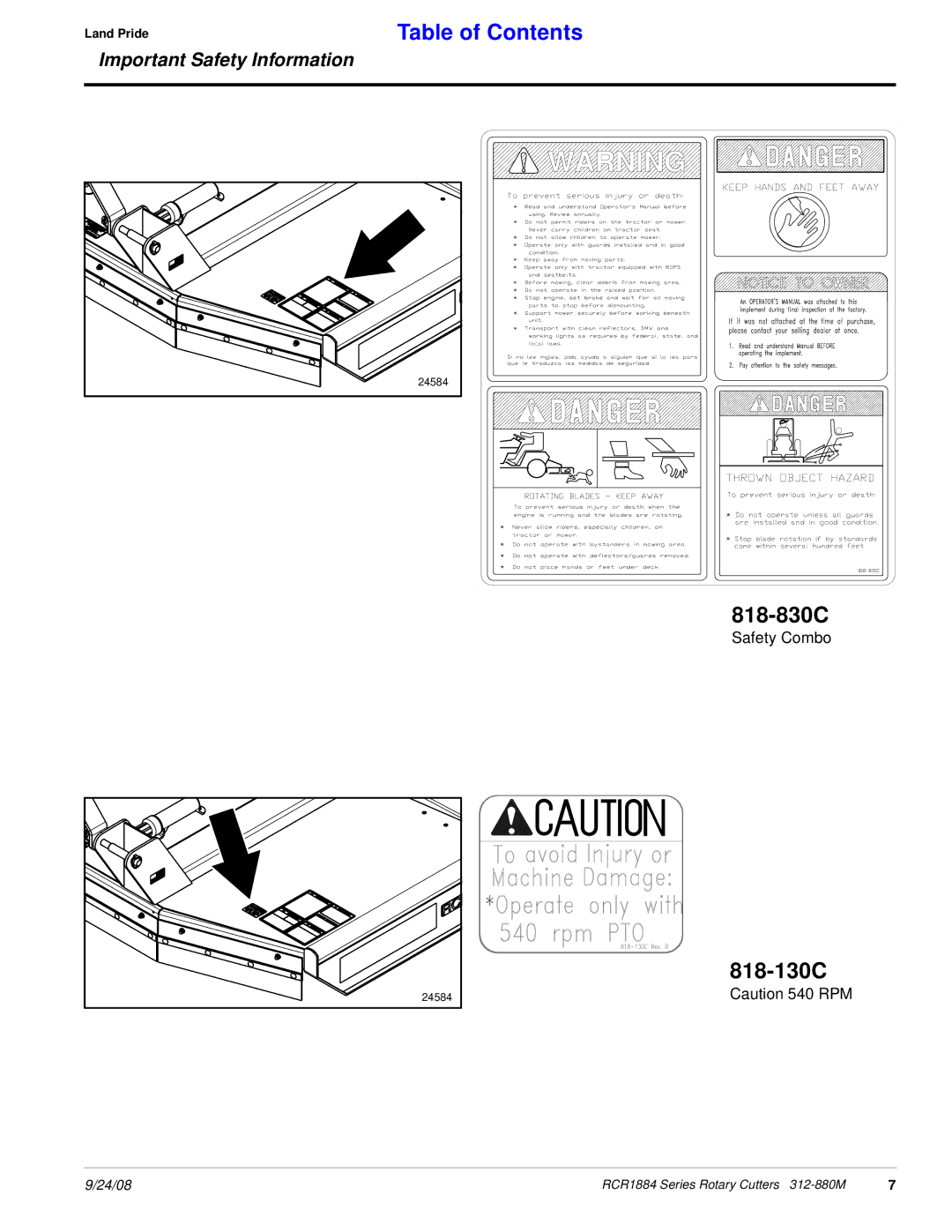 Land Pride RCR1884 manual 818-130C 