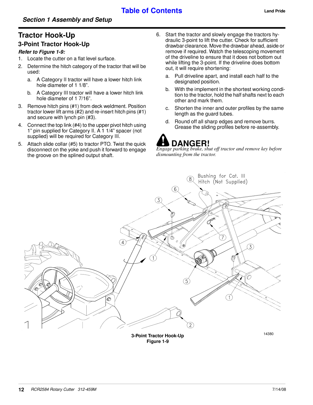 Land Pride RCR2584 manual Point Tractor Hook-Up 