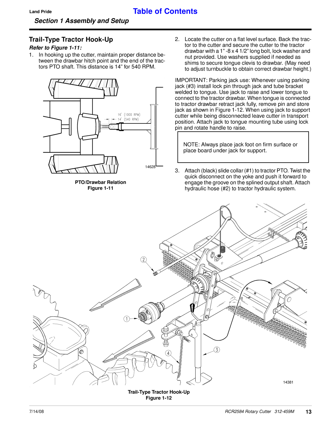 Land Pride RCR2584 manual Trail-Type Tractor Hook-Up 