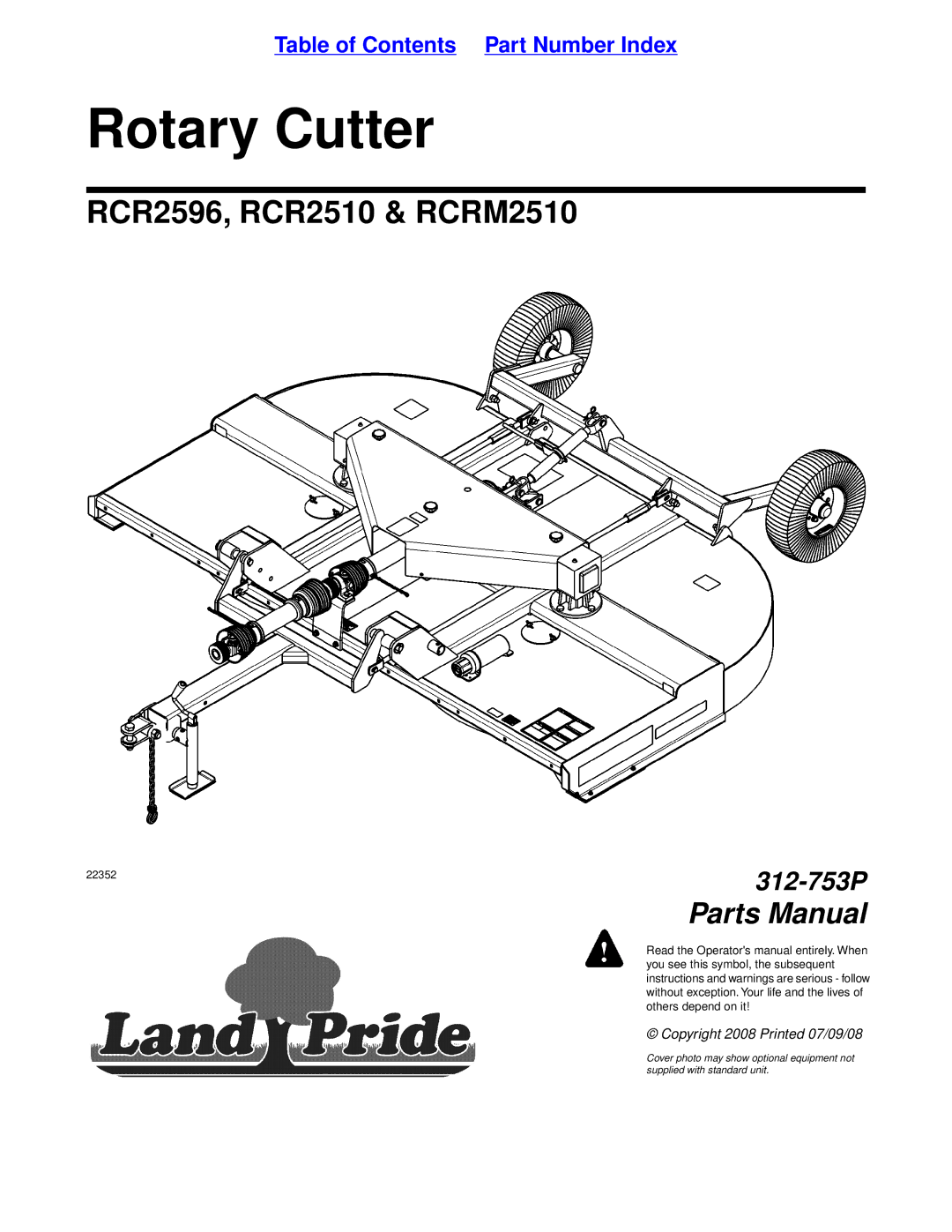 Land Pride RCRM2510, RCR2596, RCR2510 manual Rotary Cutter 