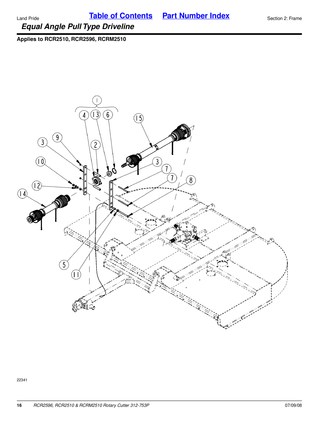 Land Pride RCRM2510, RCR2596, RCR2510 manual Equal Angle Pull Type Driveline 