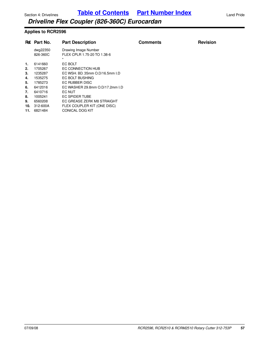 Land Pride RCR2596, RCRM2510, RCR2510 manual EC Spider Tube 