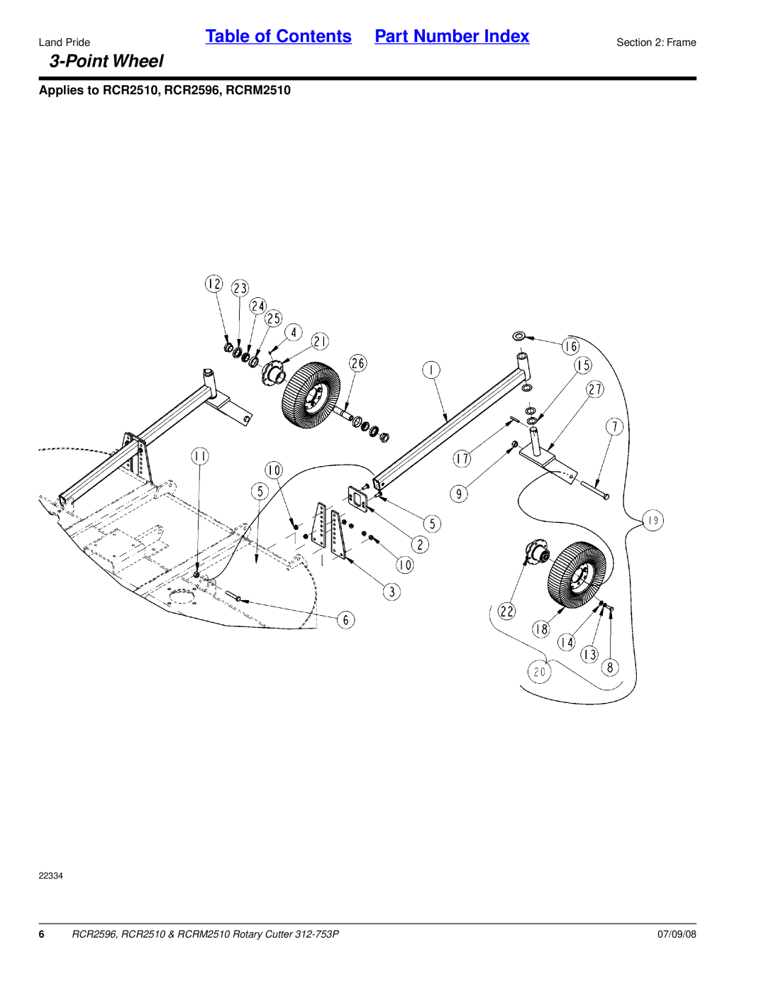 Land Pride RCR2596, RCRM2510, RCR2510 manual Point Wheel 