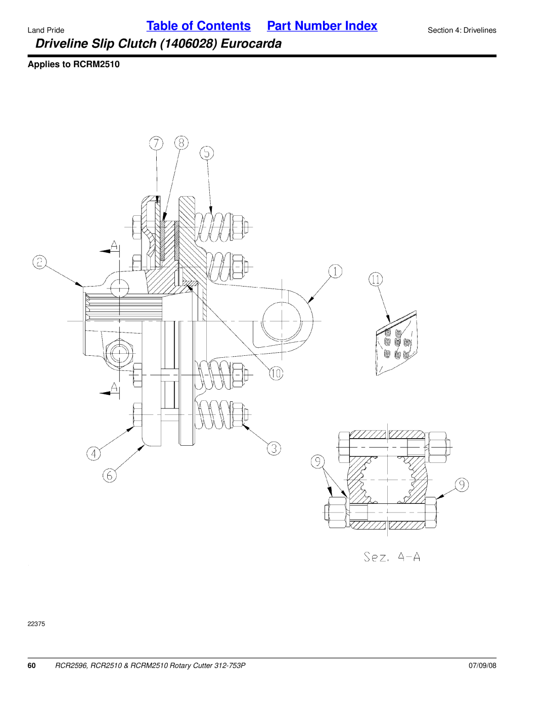 Land Pride RCR2596, RCRM2510, RCR2510 manual Driveline Slip Clutch 1406028 Eurocarda 