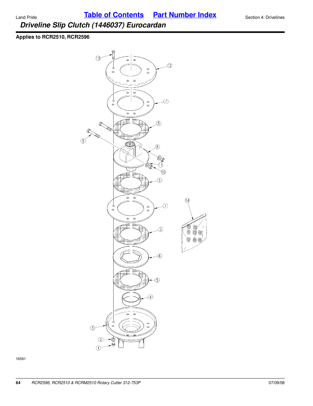 Land Pride RCRM2510, RCR2596, RCR2510 manual Driveline Slip Clutch 1446037 Eurocardan 