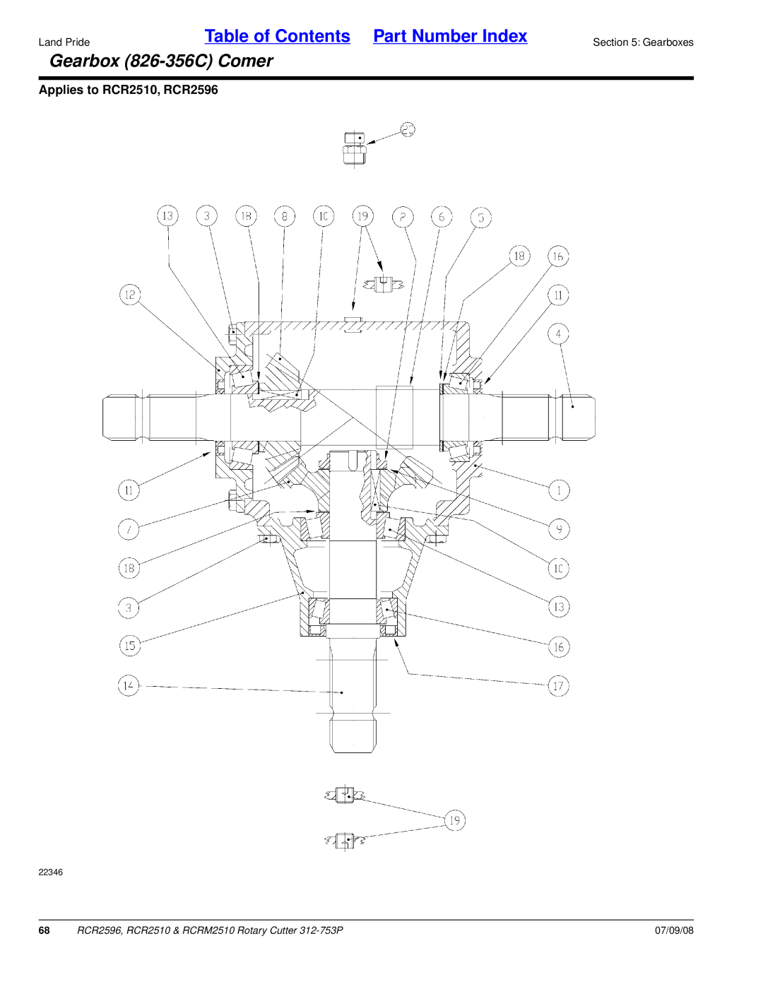 Land Pride RCR2510, RCR2596, RCRM2510 manual Gearbox 826-356C Comer 