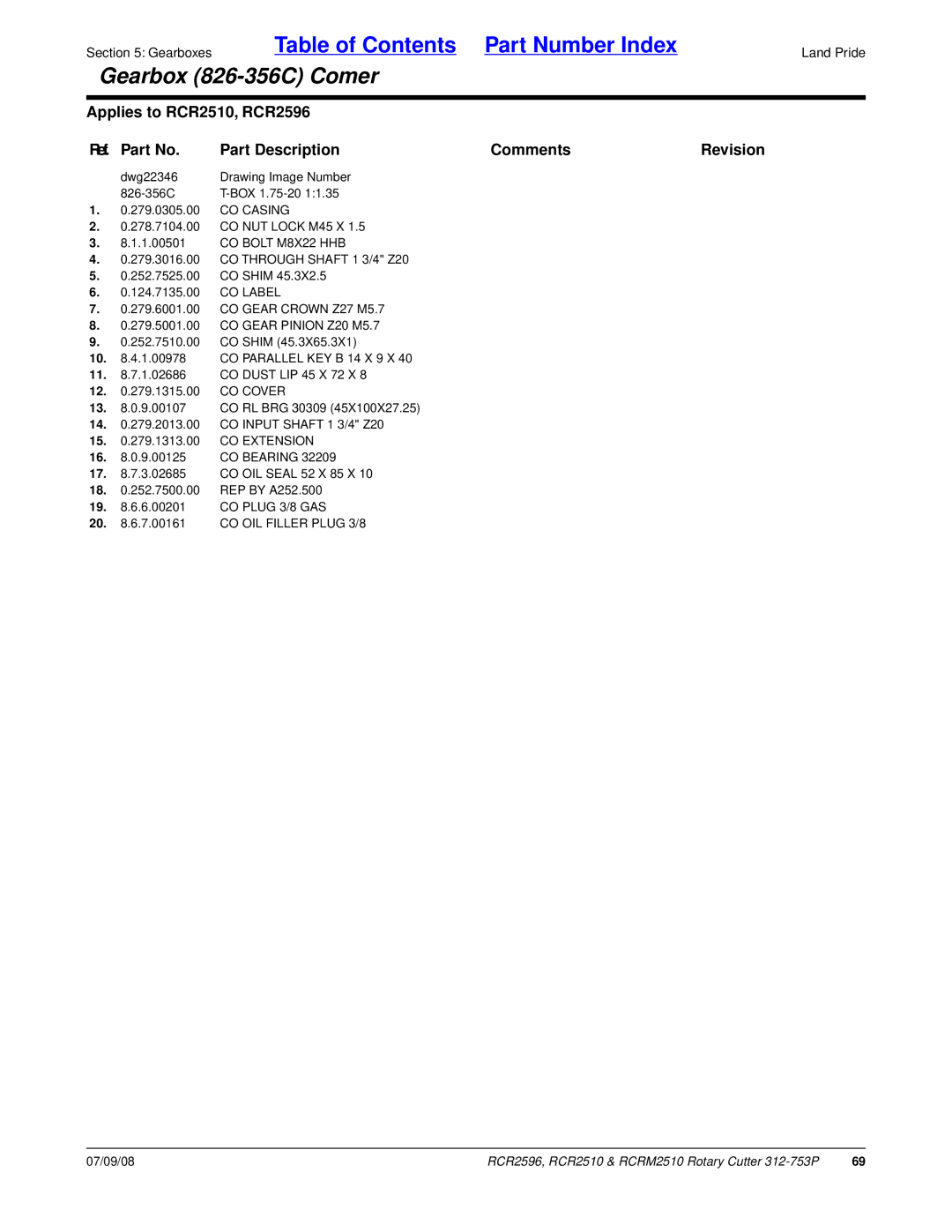 Land Pride RCR2596, RCRM2510, RCR2510 manual CO Casing 