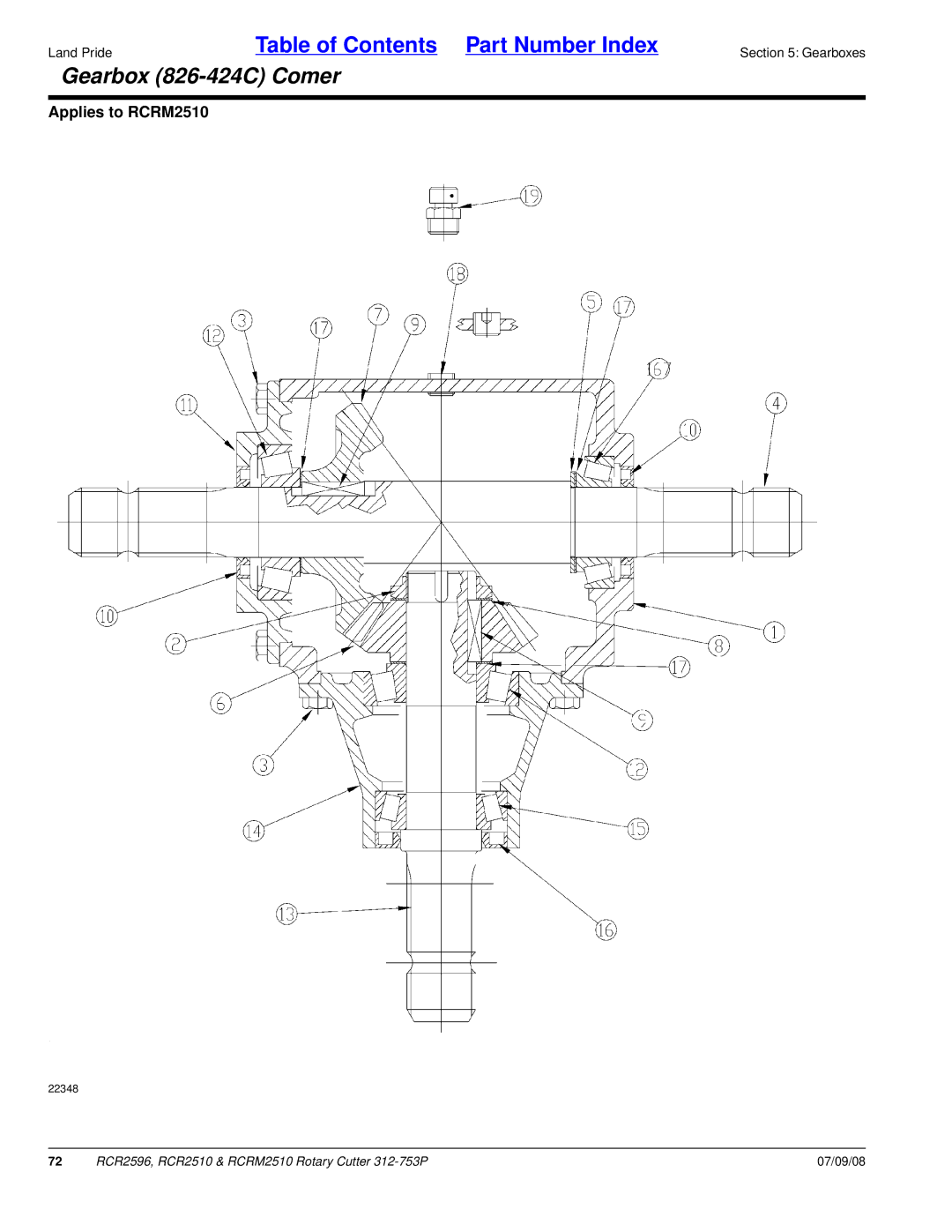 Land Pride RCR2596, RCRM2510, RCR2510 manual Gearbox 826-424C Comer 