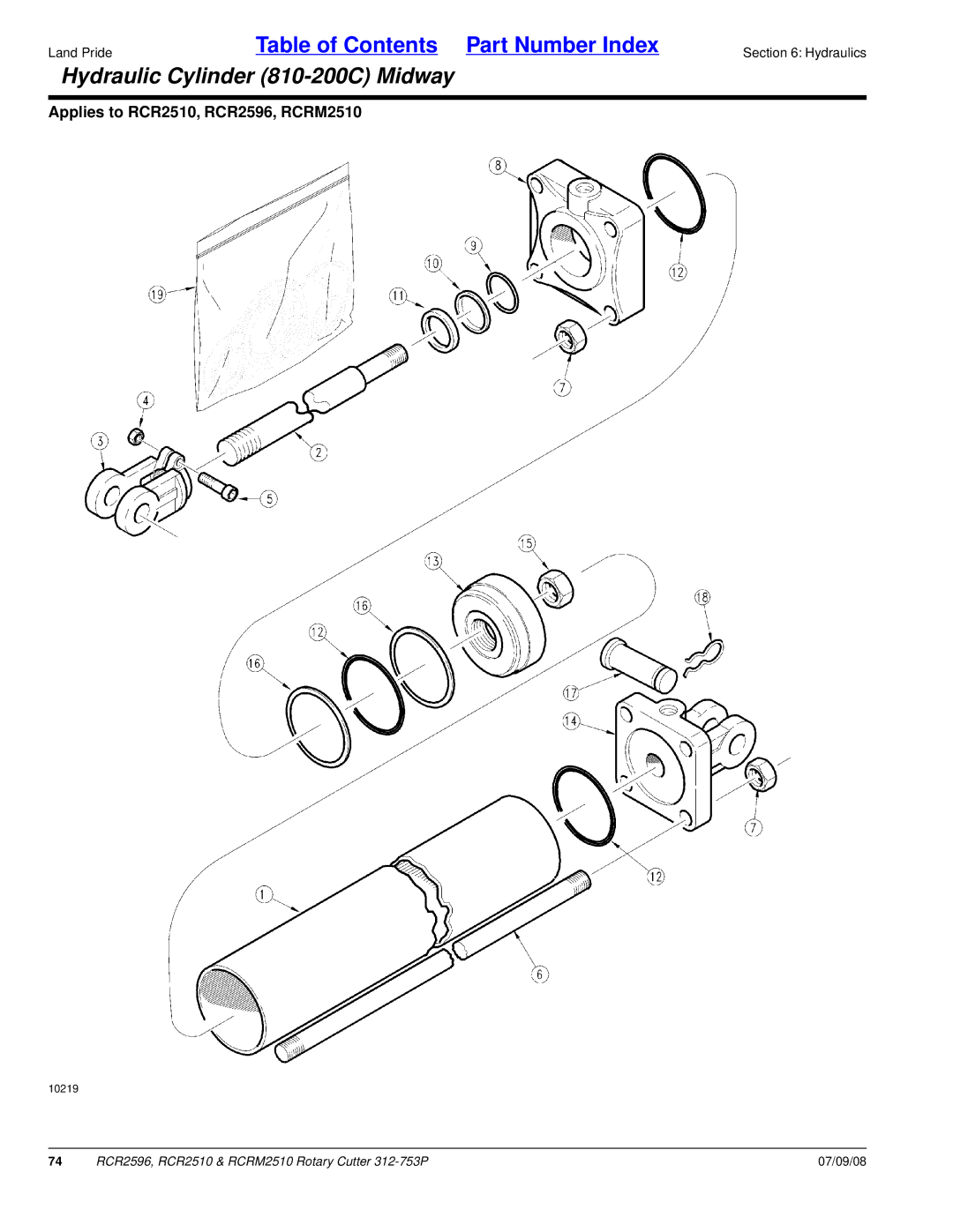 Land Pride RCR2510, RCR2596, RCRM2510 manual Hydraulic Cylinder 810-200C Midway 