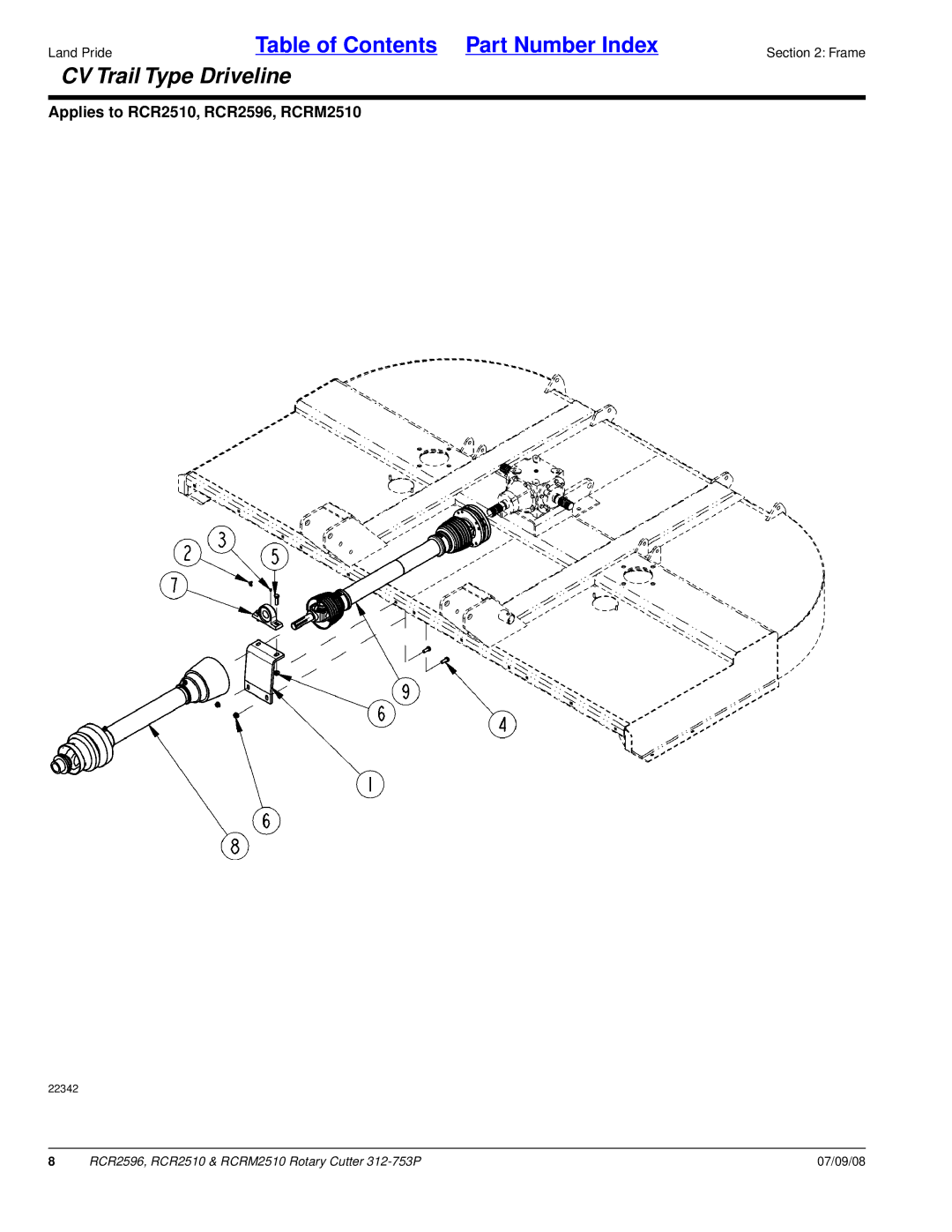 Land Pride RCR2510, RCR2596, RCRM2510 manual CV Trail Type Driveline 