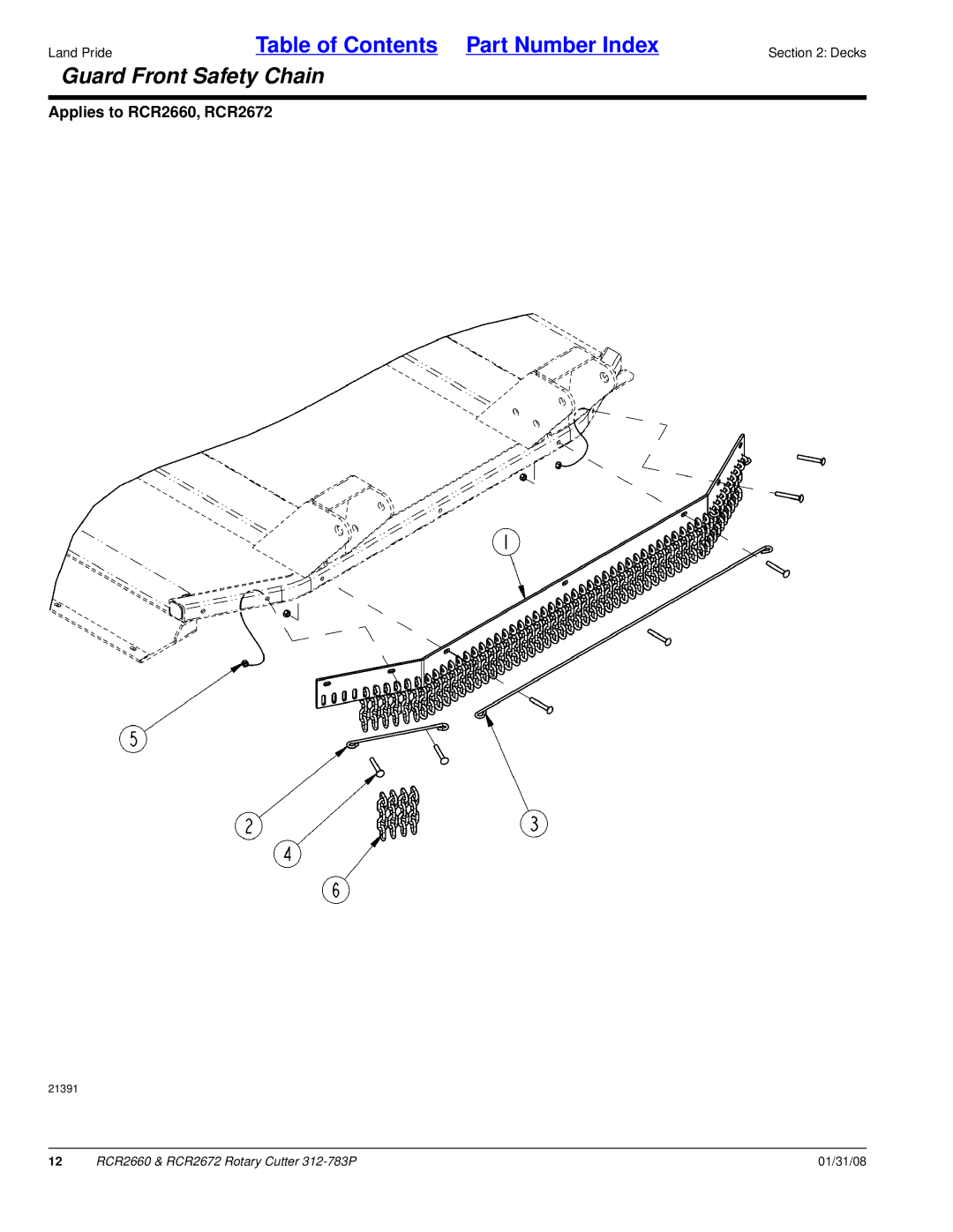 Land Pride RCR2672, RCR2660 manual Guard Front Safety Chain 