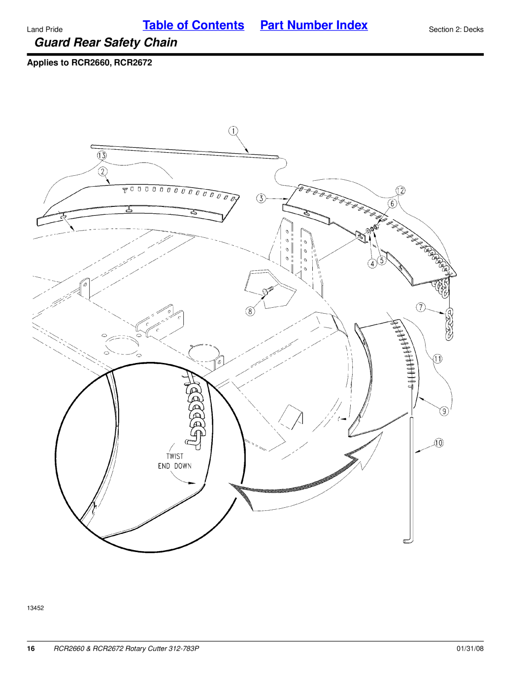 Land Pride RCR2672, RCR2660 manual Guard Rear Safety Chain 