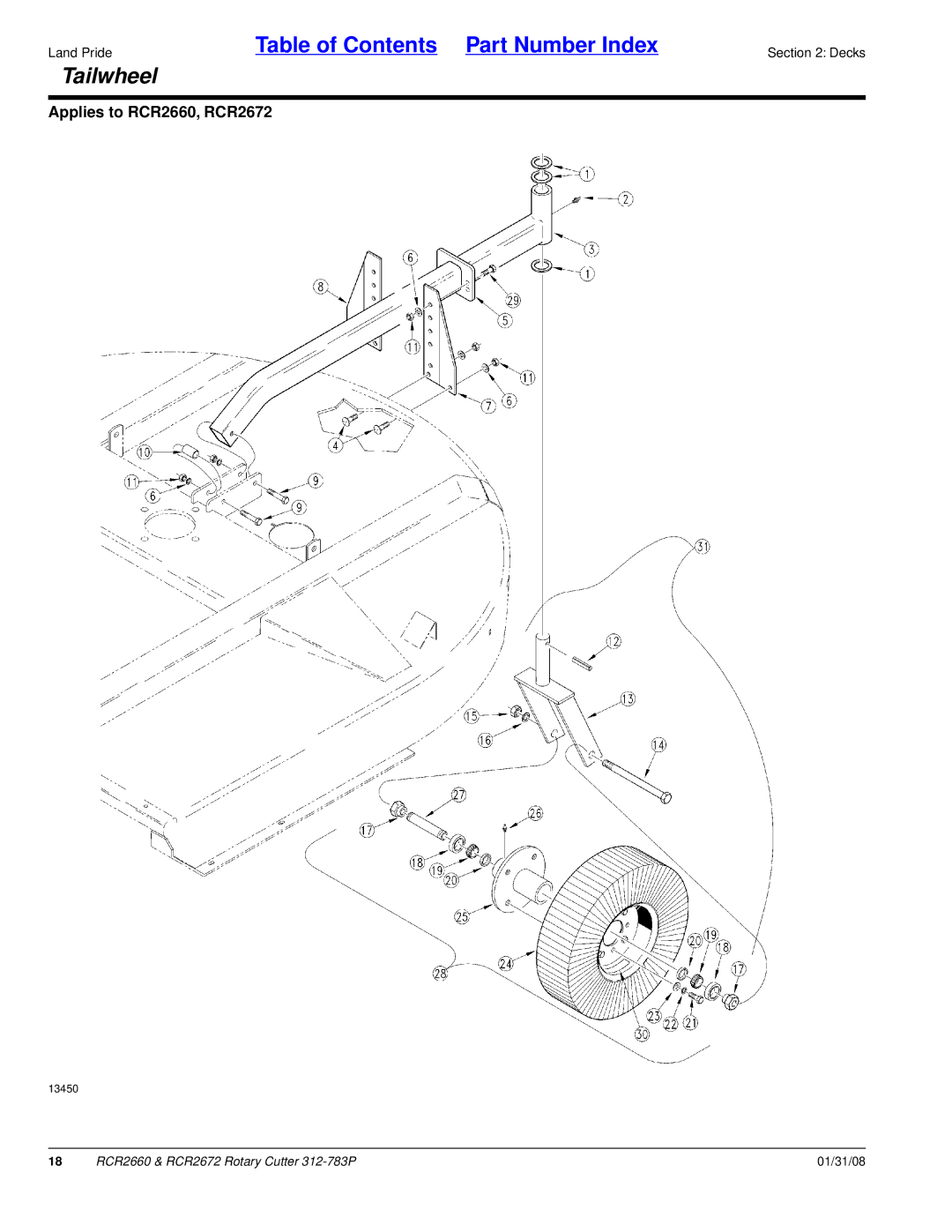 Land Pride RCR2672, RCR2660 manual Tailwheel 