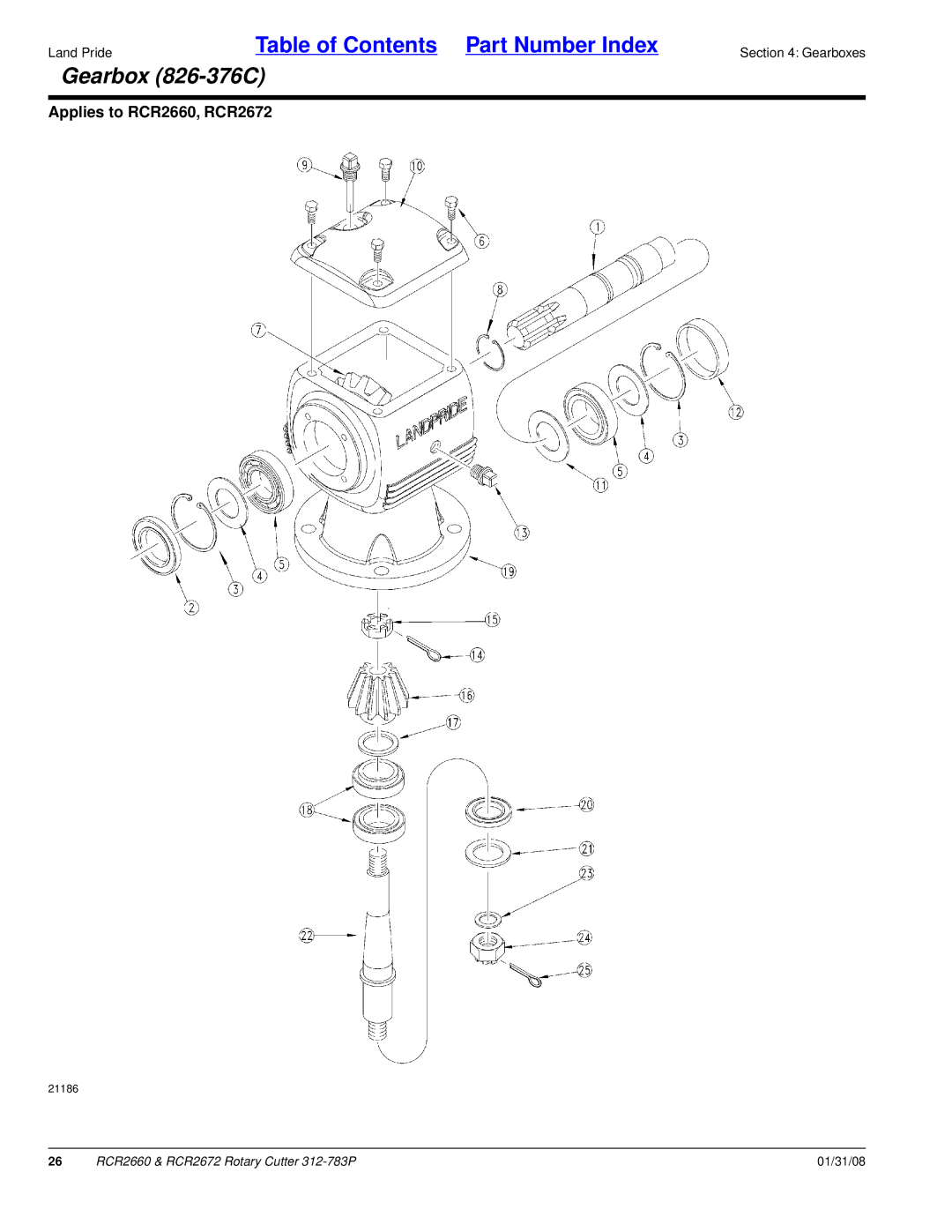 Land Pride RCR2672, RCR2660 manual Gearbox 826-376C 