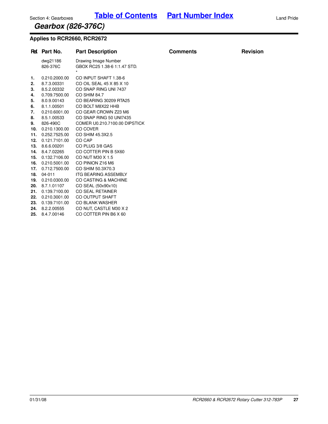 Land Pride RCR2660, RCR2672 manual ITG Bearing Assembly 