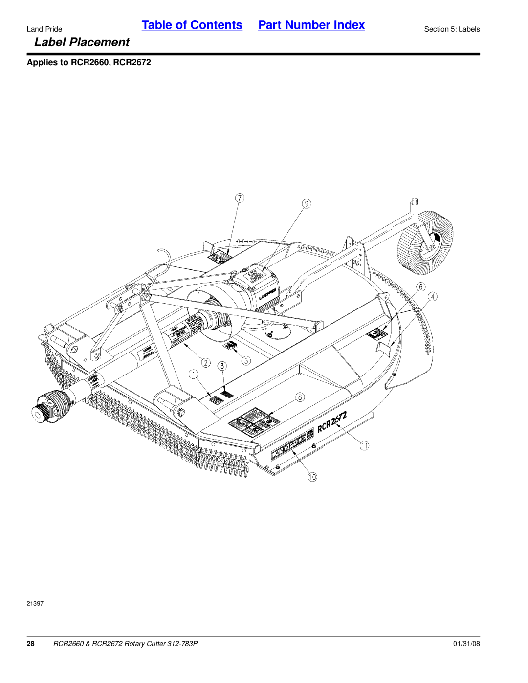 Land Pride RCR2672, RCR2660 manual Label Placement 