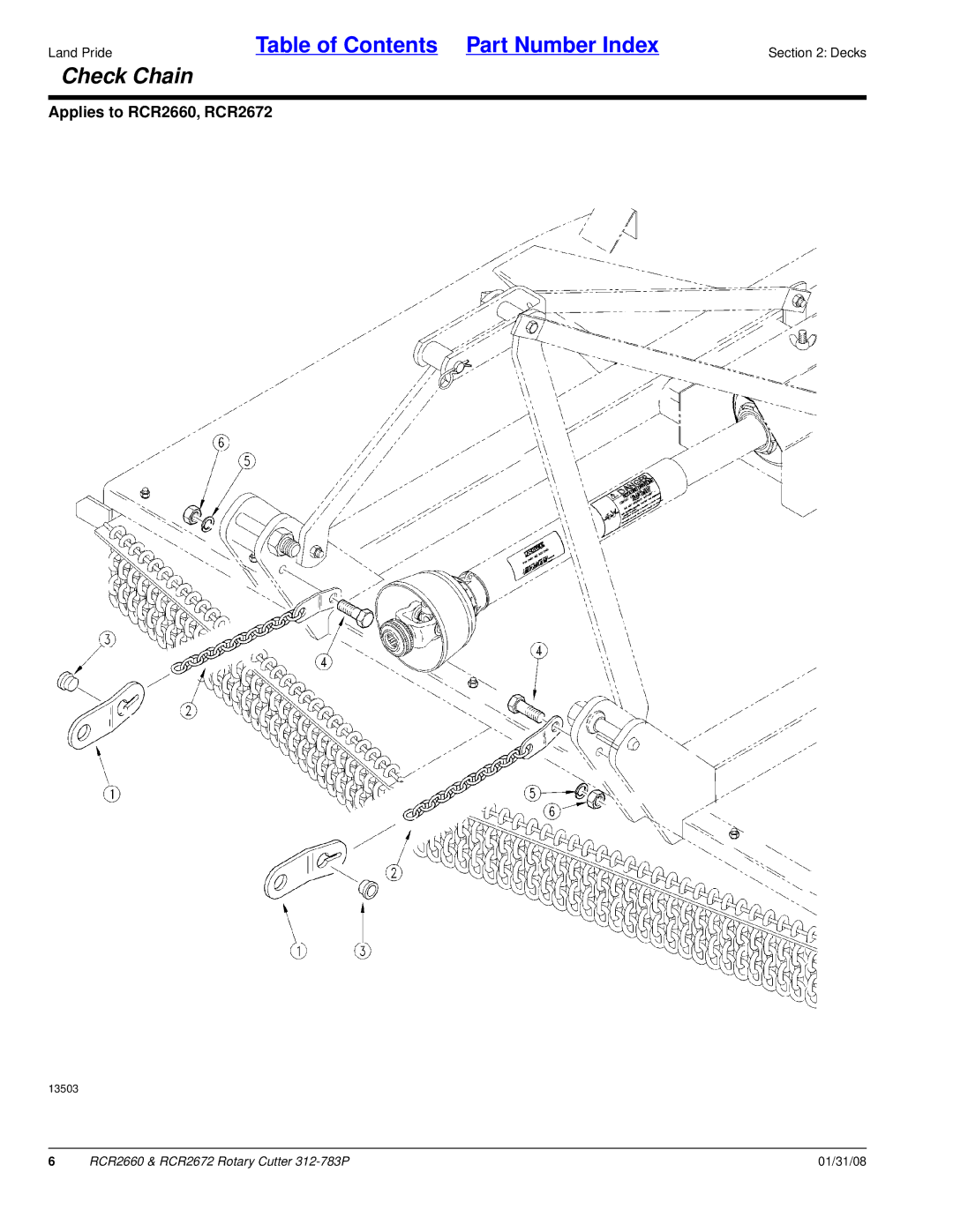 Land Pride RCR2672, RCR2660 manual Check Chain 