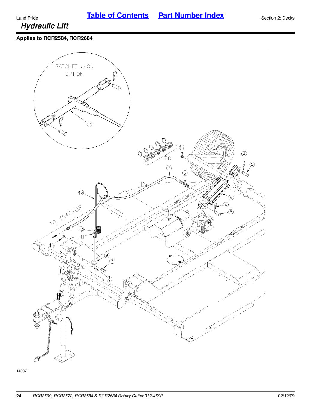 Land Pride RCR2684, RCR2584, RCR2572, RCR2560 manual Hydraulic Lift 