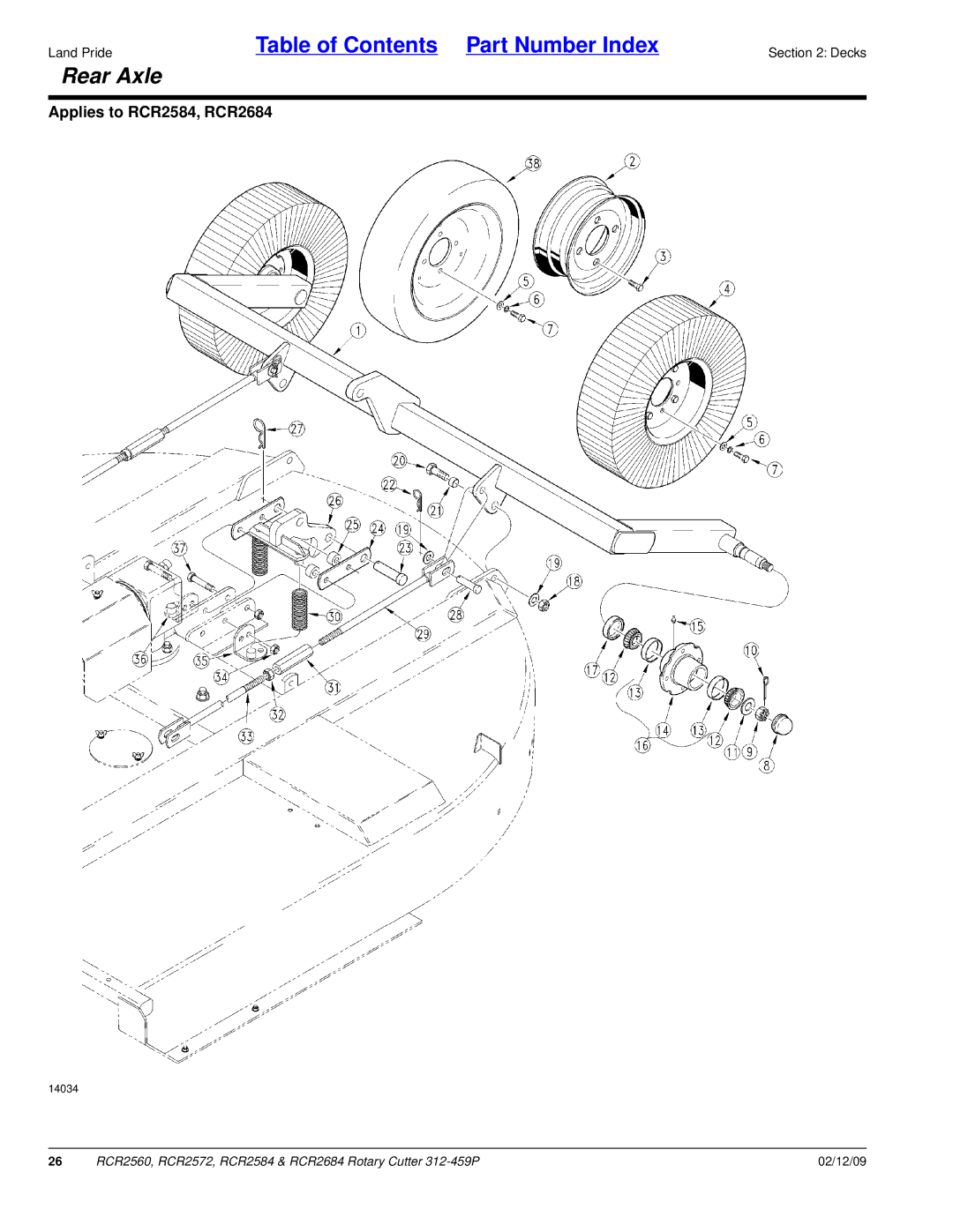 Land Pride RCR2572, RCR2684, RCR2584, RCR2560 manual Rear Axle 