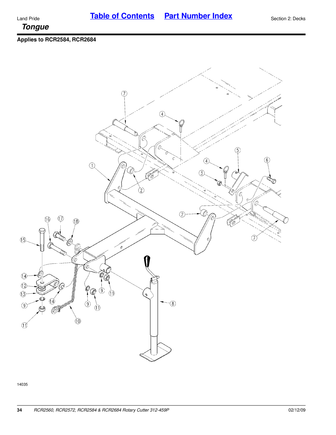 Land Pride RCR2572, RCR2684, RCR2584, RCR2560 manual Tongue 