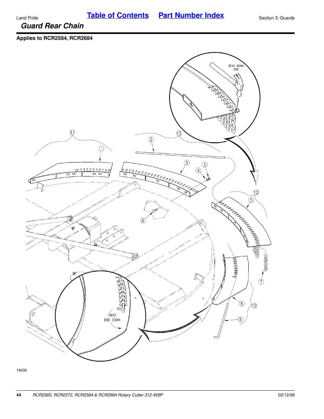 Land Pride RCR2684, RCR2584, RCR2572, RCR2560 manual Guard Rear Chain 