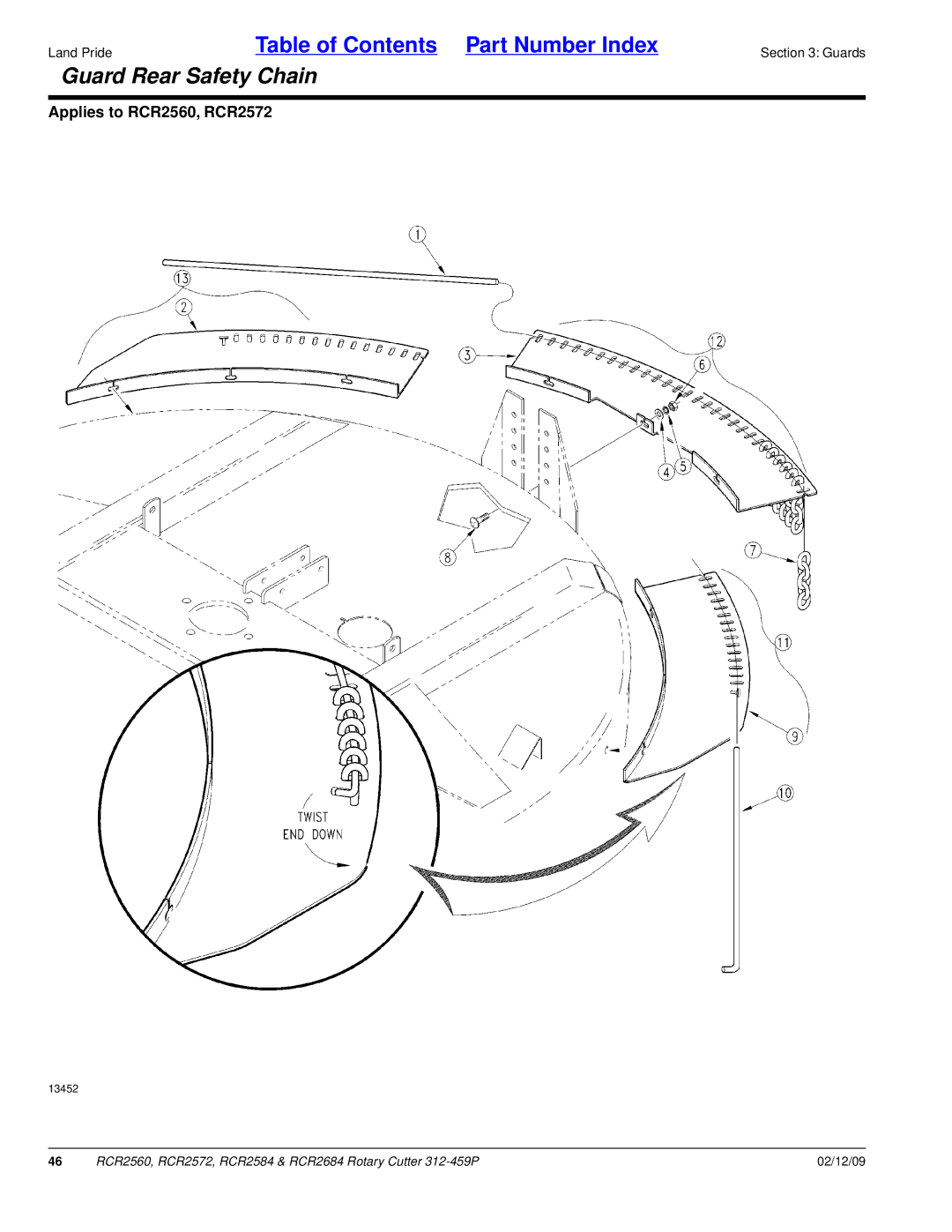 Land Pride RCR2572, RCR2684, RCR2584, RCR2560 manual Guard Rear Safety Chain 