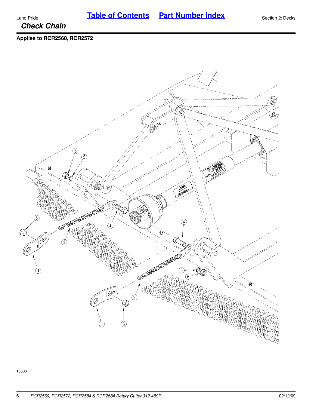 Land Pride RCR2572, RCR2684, RCR2584, RCR2560 manual Check Chain 