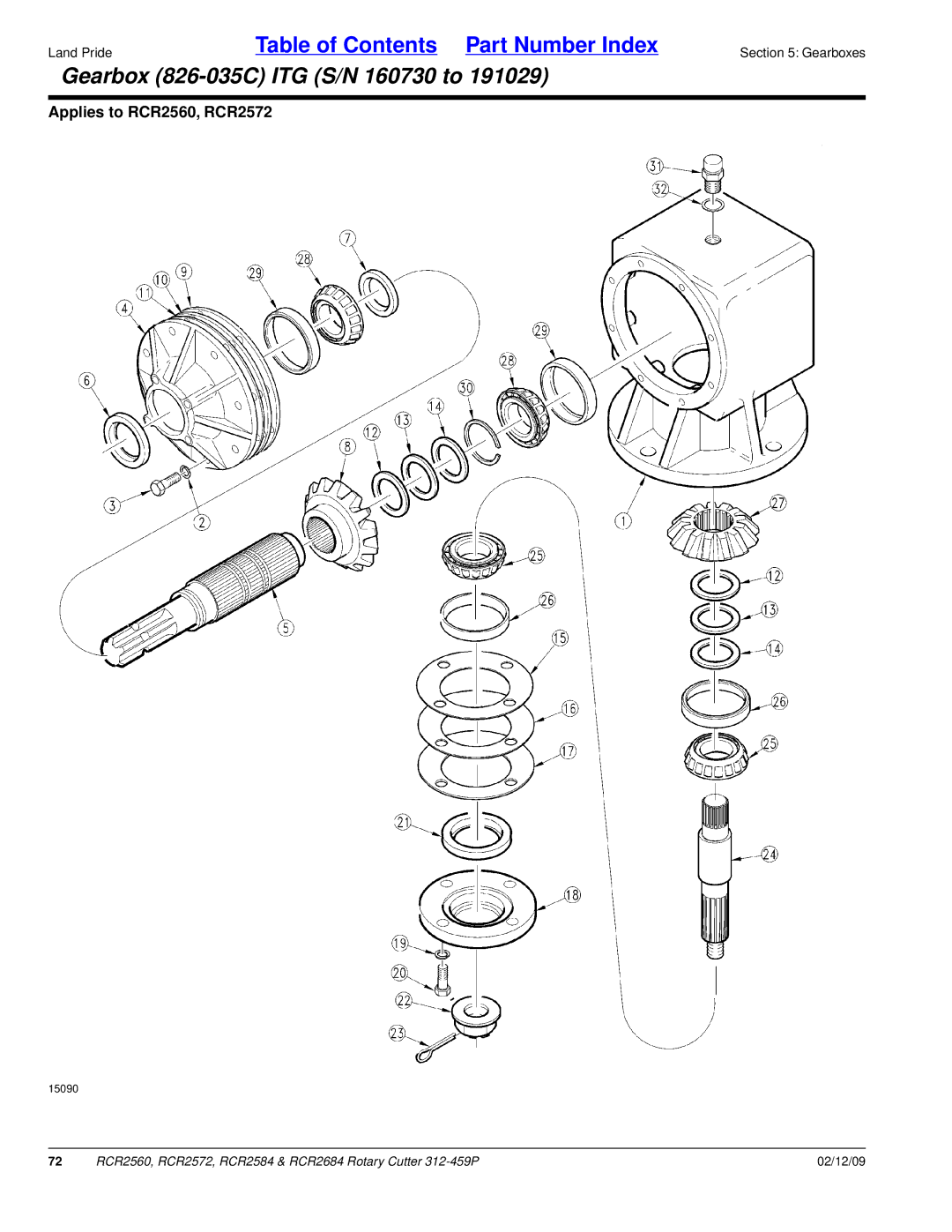 Land Pride RCR2684, RCR2584, RCR2572, RCR2560 manual Gearbox 826-035C ITG S/N 160730 to 