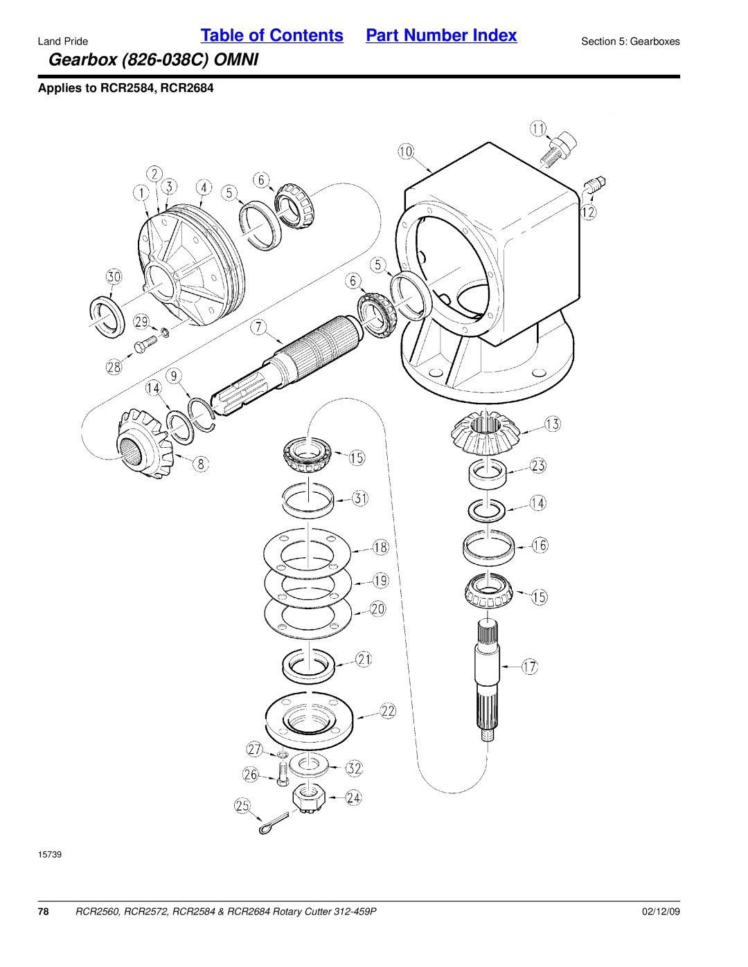 Land Pride RCR2572, RCR2684, RCR2584, RCR2560 manual Gearbox 826-038C Omni 