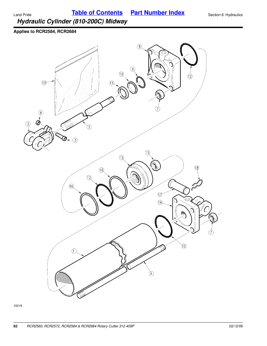 Land Pride RCR2572, RCR2684, RCR2584, RCR2560 manual Hydraulic Cylinder 810-200C Midway 