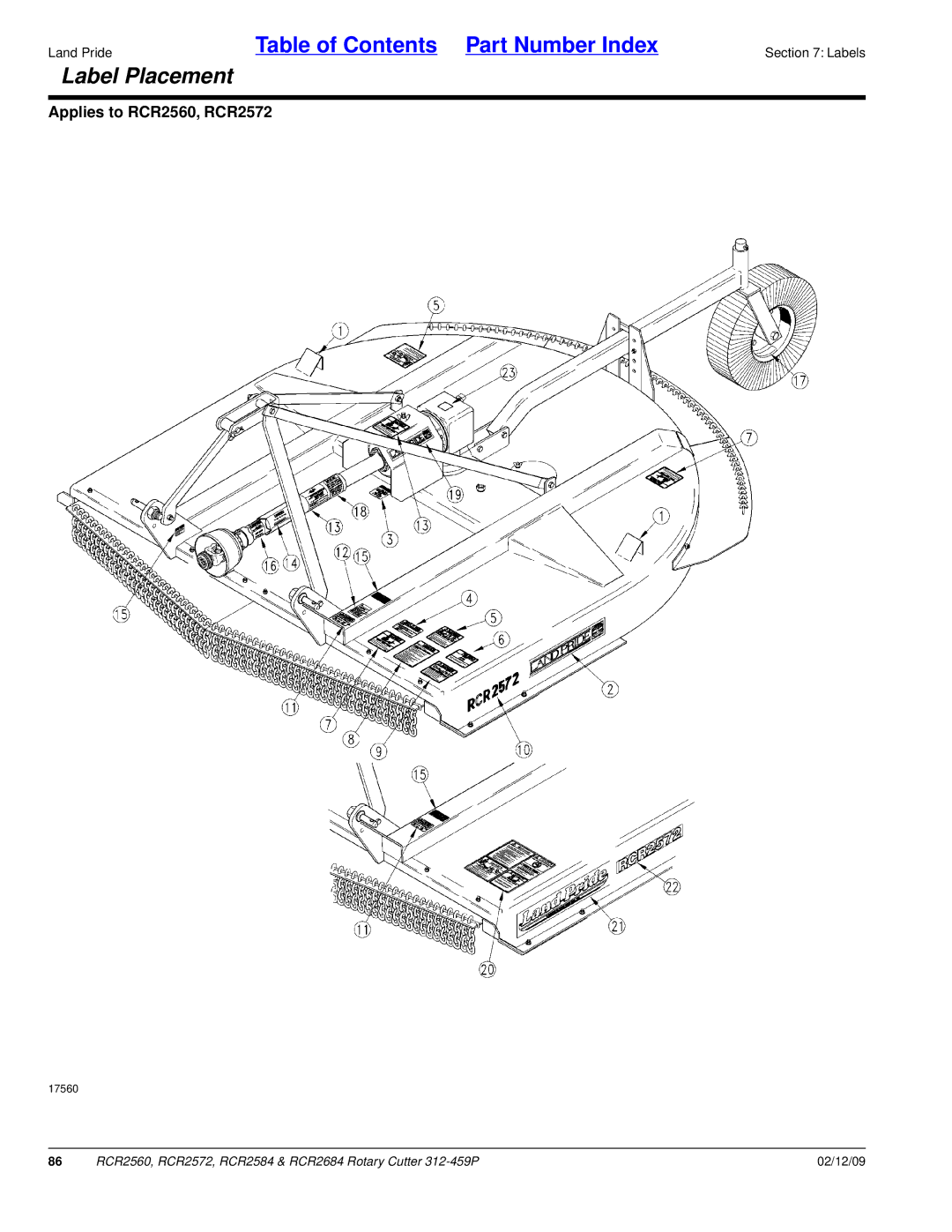 Land Pride RCR2572, RCR2684, RCR2584, RCR2560 manual Label Placement 