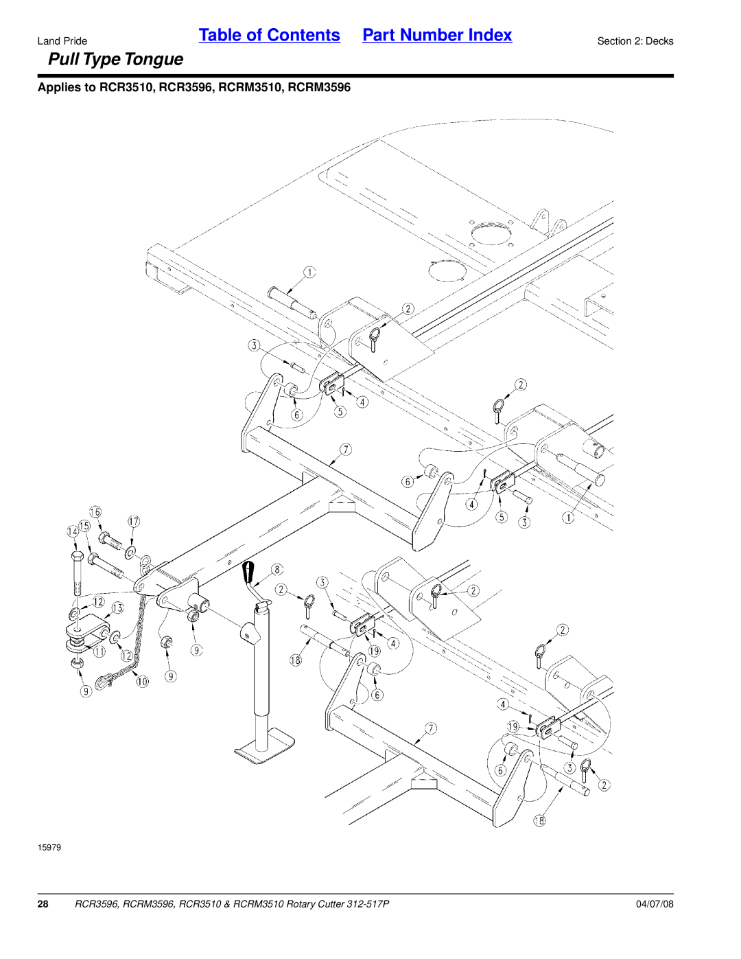 Land Pride RCR3510, RCRM3510, RCRM3596, RCR3596 manual Pull Type Tongue 