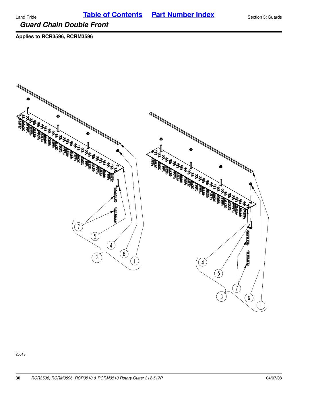 Land Pride RCRM3596, RCR3510, RCRM3510, RCR3596 manual Guard Chain Double Front 