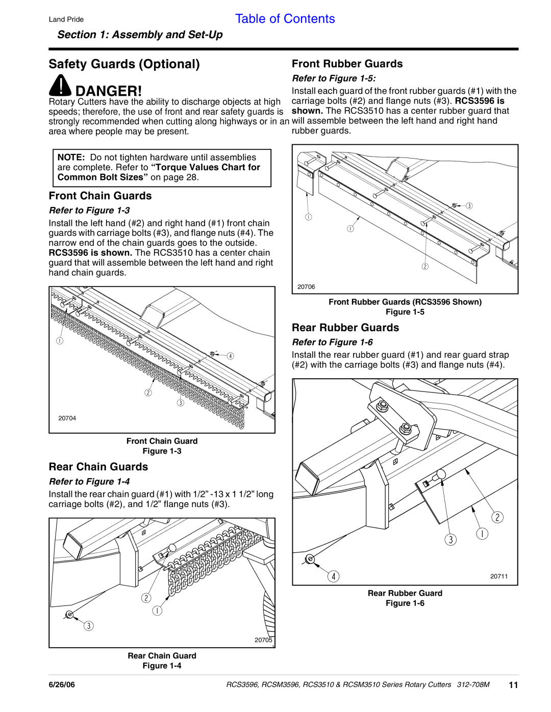 Land Pride RCS3596 Safety Guards Optional, Front Rubber Guards, Front Chain Guards, Rear Chain Guards, Rear Rubber Guards 