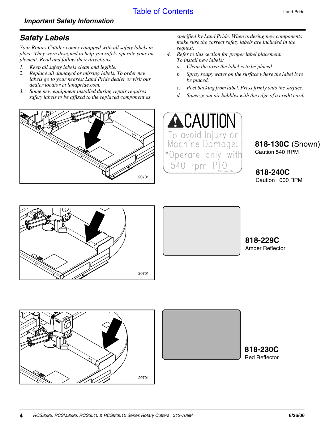 Land Pride RCSM3596, RCS3510, RCS3596, RCSM3510 manual 818-130C Shown 818-240C 818-229C, 818-230C 