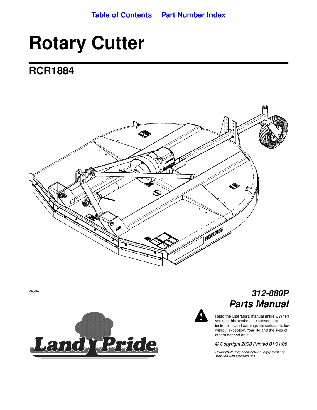 Land Pride RCR1884 manual Rotary Cutter 