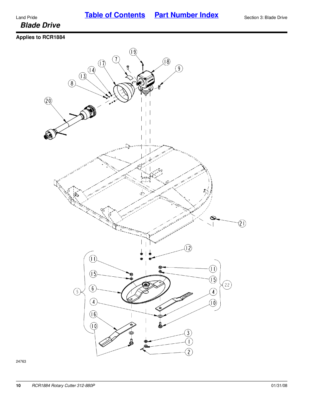 Land Pride Rotary Cutter, RCR1884 manual Blade Drive 