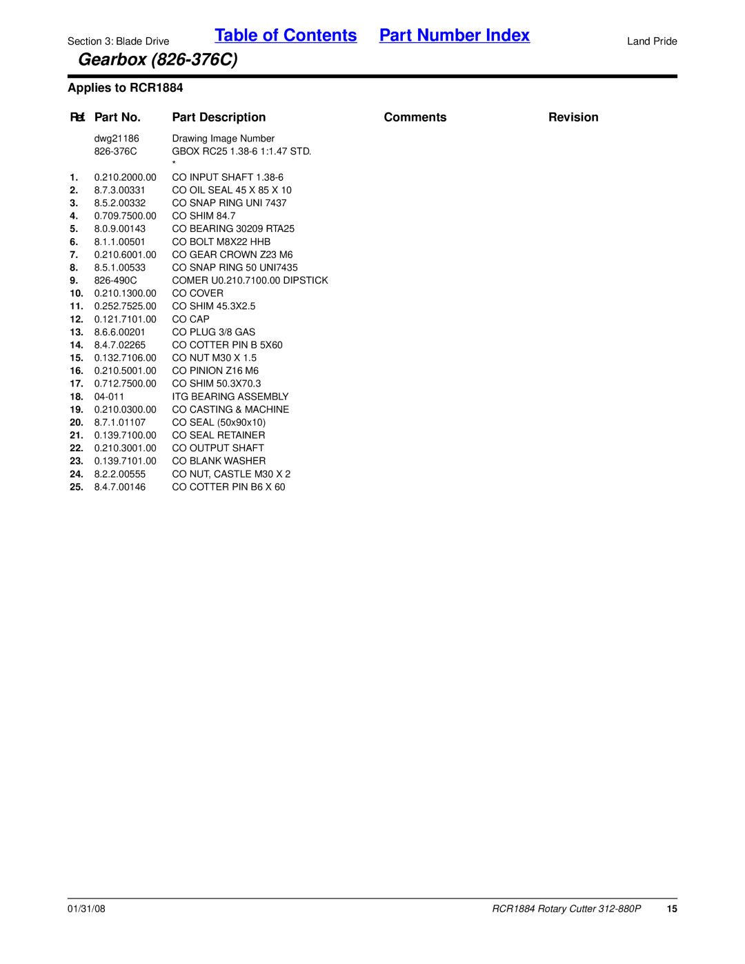 Land Pride RCR1884, Rotary Cutter manual ITG Bearing Assembly 