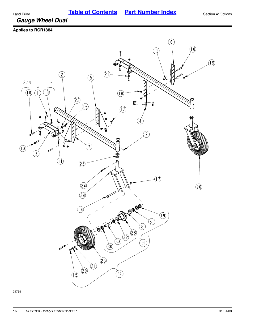 Land Pride Rotary Cutter, RCR1884 manual Gauge Wheel Dual 