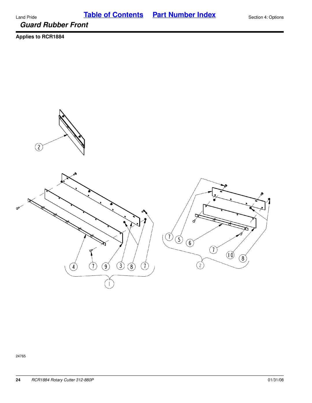 Land Pride Rotary Cutter, RCR1884 manual Guard Rubber Front 