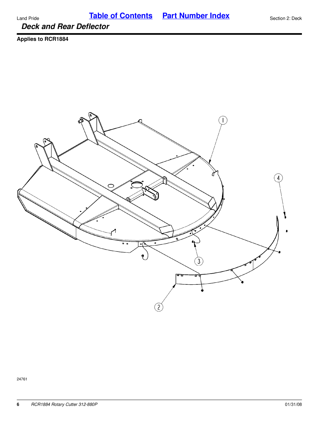 Land Pride Rotary Cutter, RCR1884 manual Deck and Rear Deflector 