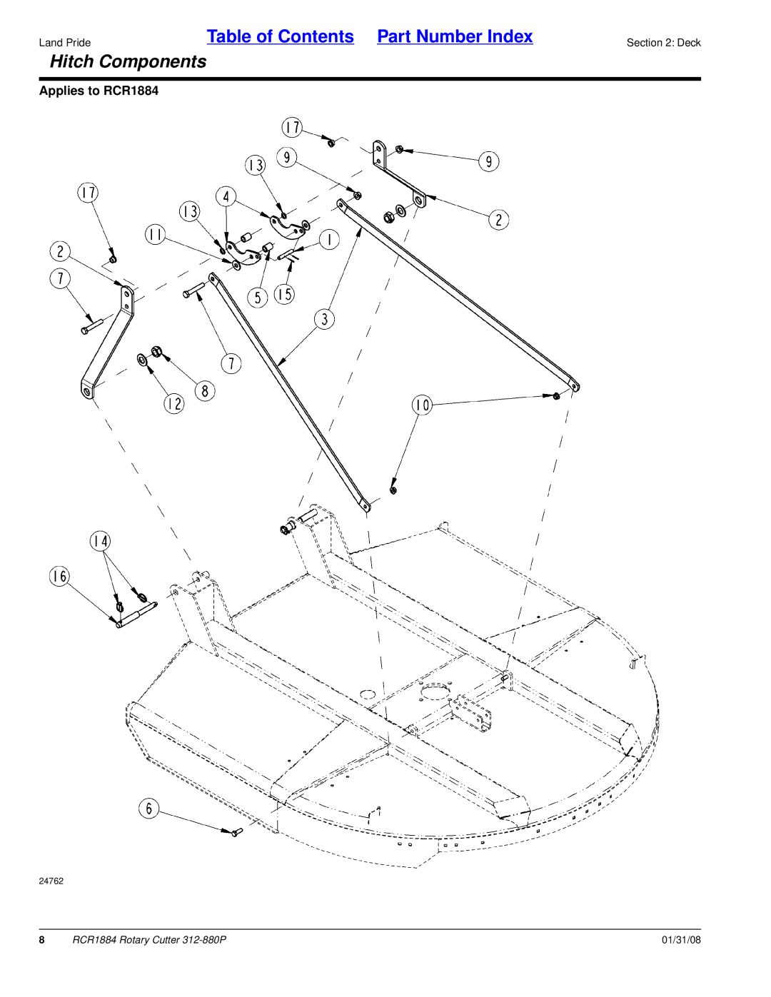 Land Pride Rotary Cutter, RCR1884 manual Hitch Components 